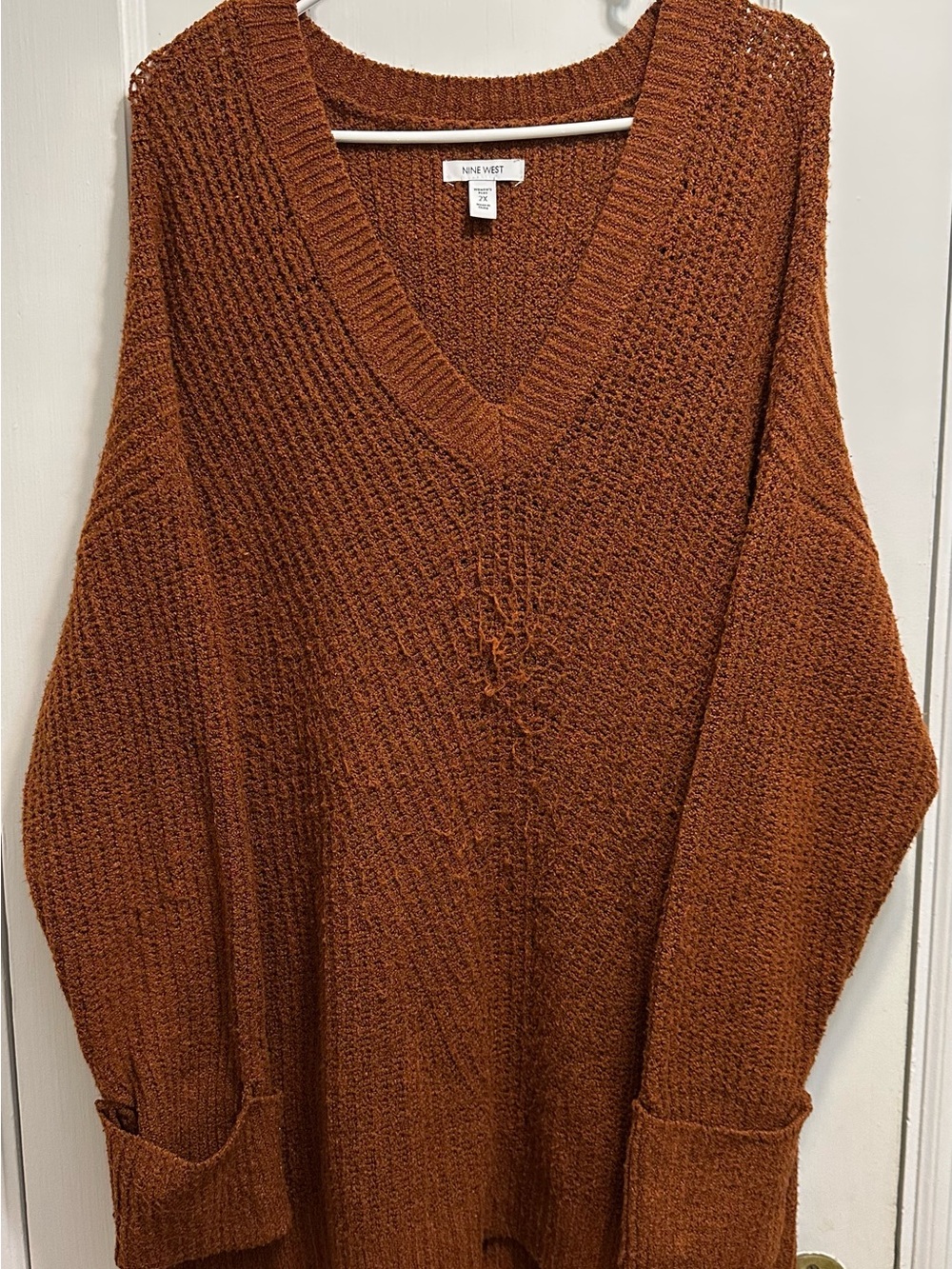 Nine West: 2X Rust Colored V-Neck Knit Sweater